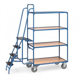 fetra Kommissionierwagen mit Trittstufen und 4 Ladeflächen 1.900 mm hoch 