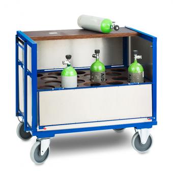 Sauerstoffflaschen - Transportwagen  -  Rollcontainer mit Totmannbremse 