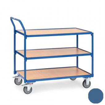fetra Tischwagen 3 Böden mit Abrollrand ( brillantblau oder anthrazitgrau ) 4 | TPE Bereifung