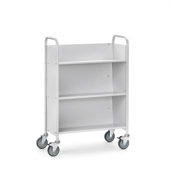 fetra Bürowagen / Bücherwagen 3 Ebenen mit geneigter Ladefläche 1 | blaugraue spurlose Bereifung