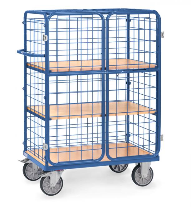 fetra Paketwagen Drahtgitter mit Doppelflügeltür bis 1.550 mm hoch mit Dach & Etagen 