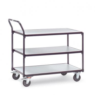 fetra ESD-Tischwagen 3 Böden mit Abrollrand schräger Griff 