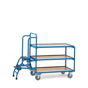 fetra Kommissionierwagen mit Trittstufen und 3 Ladeflächen 1 | TPE Bereifung