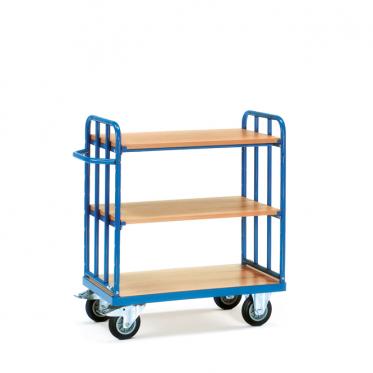 fetra Etagenwagen 3 Böden Stirnwände Rohrstreben Höhe bis 1.150 mm 1 | elektr. leitfähige Bereifung