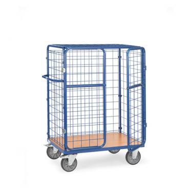 fetra Paketwagen Drahtgitter mit Doppelflügeltür bis 1.550 mm hoch mit Dach 1 | TPE Bereifung