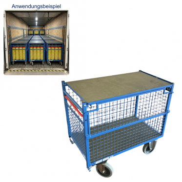 Drahtkastenwagen mit Totmannbremse  + Deckel abschließbar  ( Vorhangschloss ) für platzsparenden LKW – Transport 